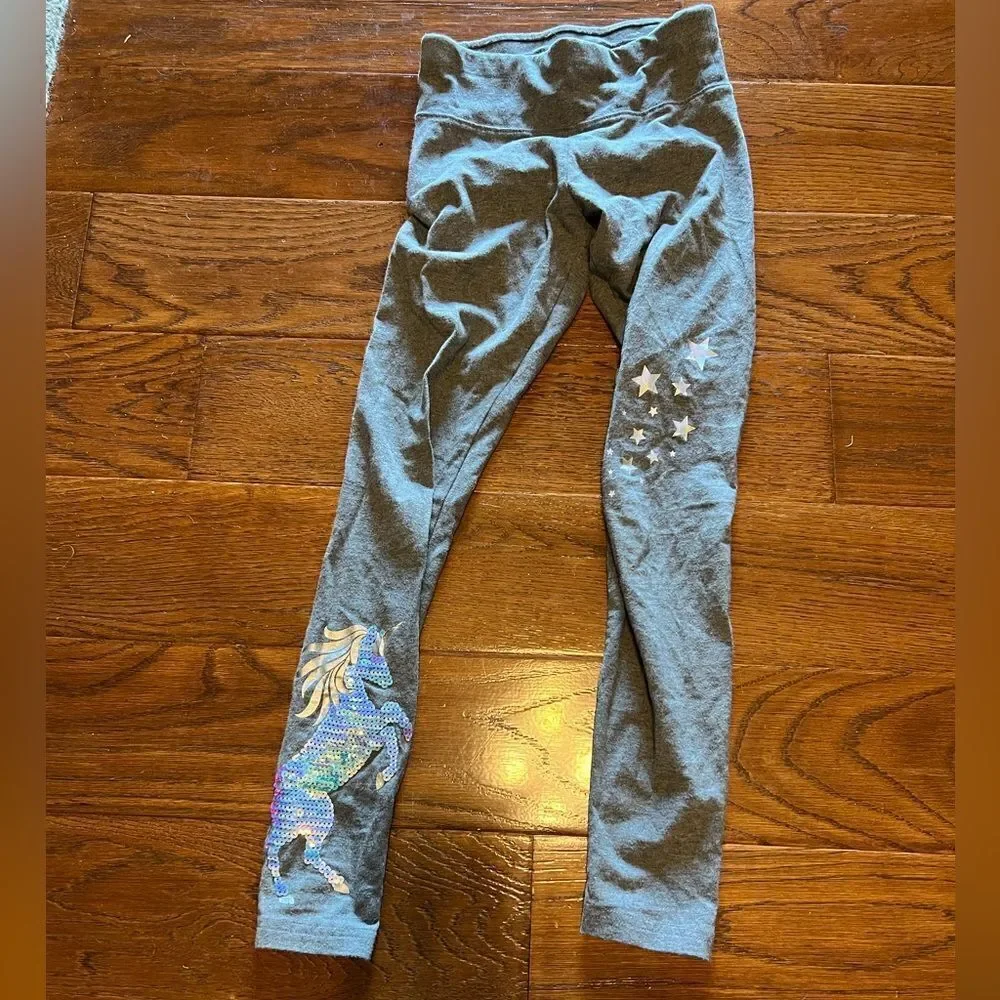 Justice adorable girls gray size 10 leggings w/stars & sequin iridescent unicorn